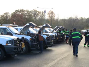 Drivers perform their Pre-Trip Inspection Tests