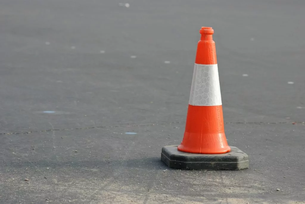 Orange traffic cone for CDL driving test