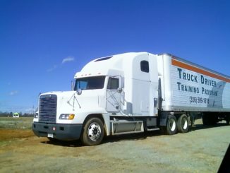 White tractor-trailer for truck training