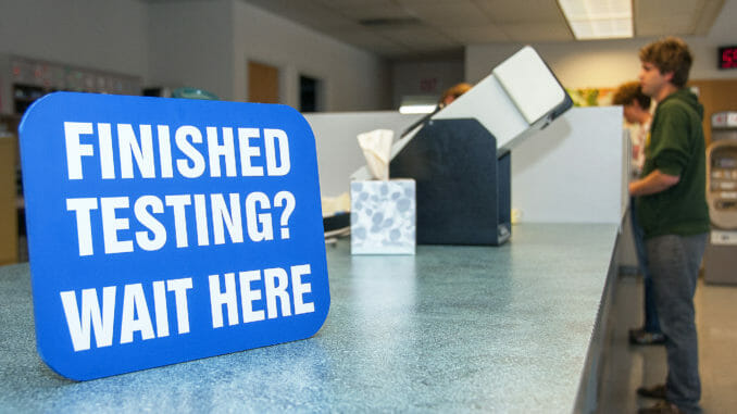 "Finished Testing" sign at DMV for CDL testers
