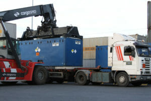 Crane loads a truck
