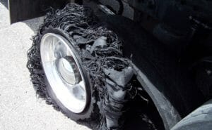 Completely destroyed tire