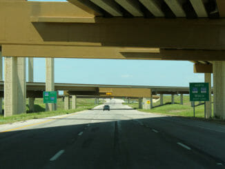 Under an overpass on Texas highway