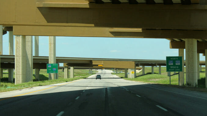 Under an overpass on Texas highway